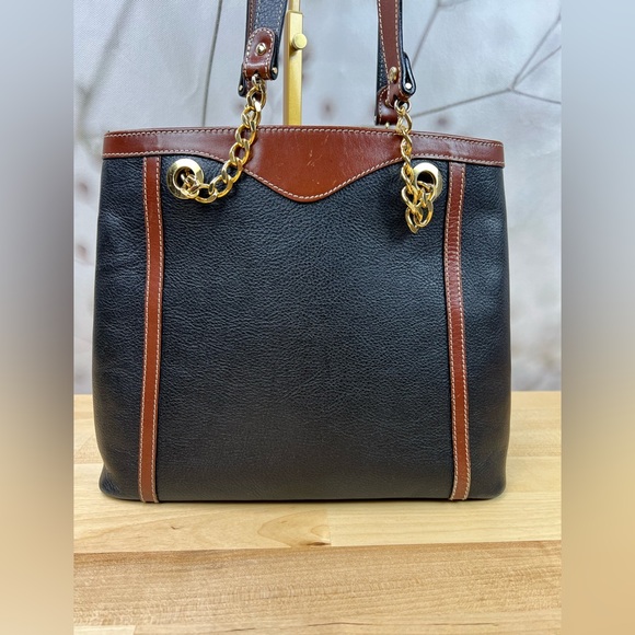 Bally Vintage Black & Brown Leather Woven Tote Bag | Gold Chain Strap - Picture 3 of 13